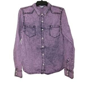 Mossimo Purple Acid Washed 100% Cotton Button Down Shirt Size XXL